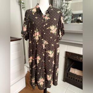 NWOT American Eagle Outfitters Button Up Shirt Dress with Pink Floral Pattern